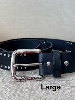 Harley-Davidson Black Leather Studded Belt with Silver Buckle